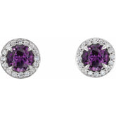 14K White 4.5 mm Lab-Grown Alexandrite & 1/6 CTW Natural Diamond Earrings